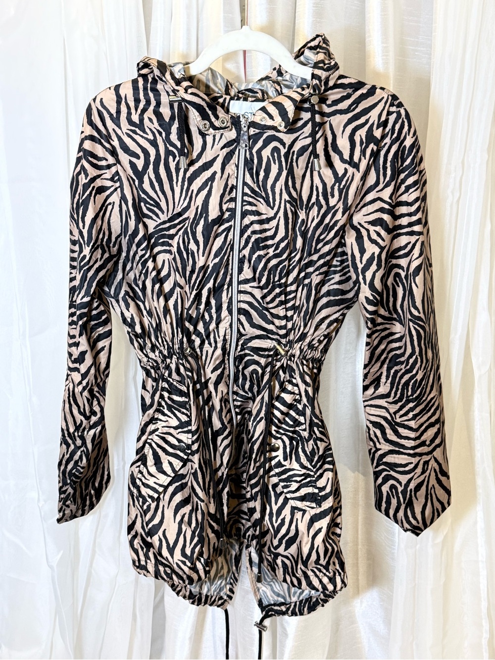 Women's Black & Blush Zebra Print Hooded Jacket